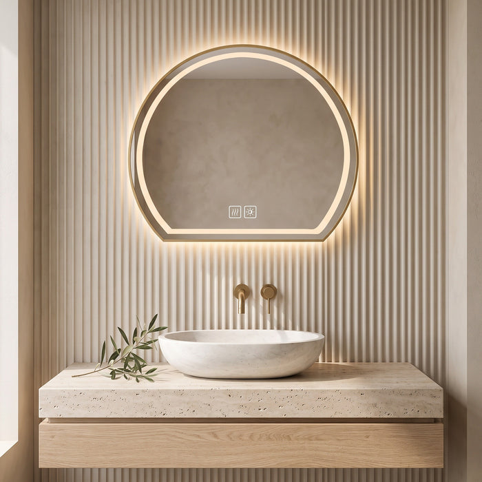 Le Dôme — Miroir LED demi-lune cadre doré