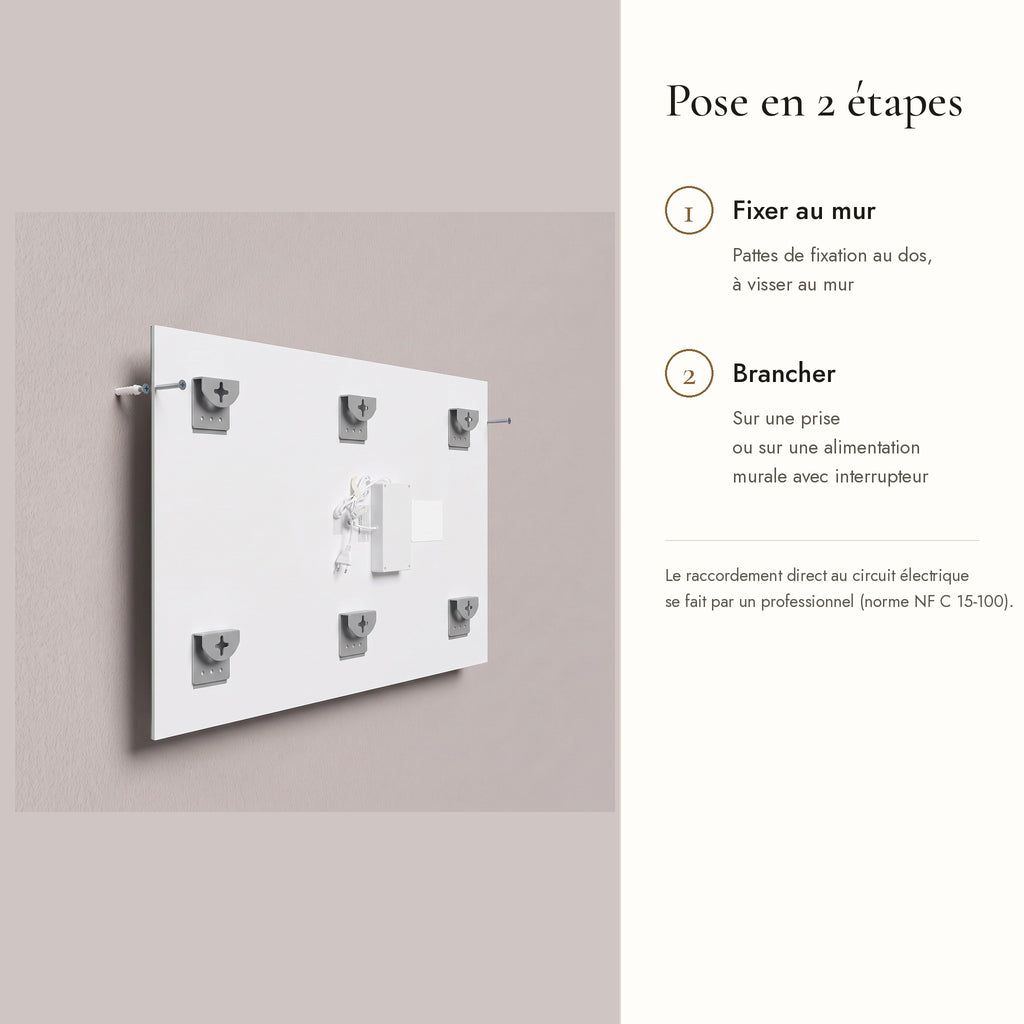 Le Grand Studio, grand miroir LED rectangulaire — pose en 2 étapes
