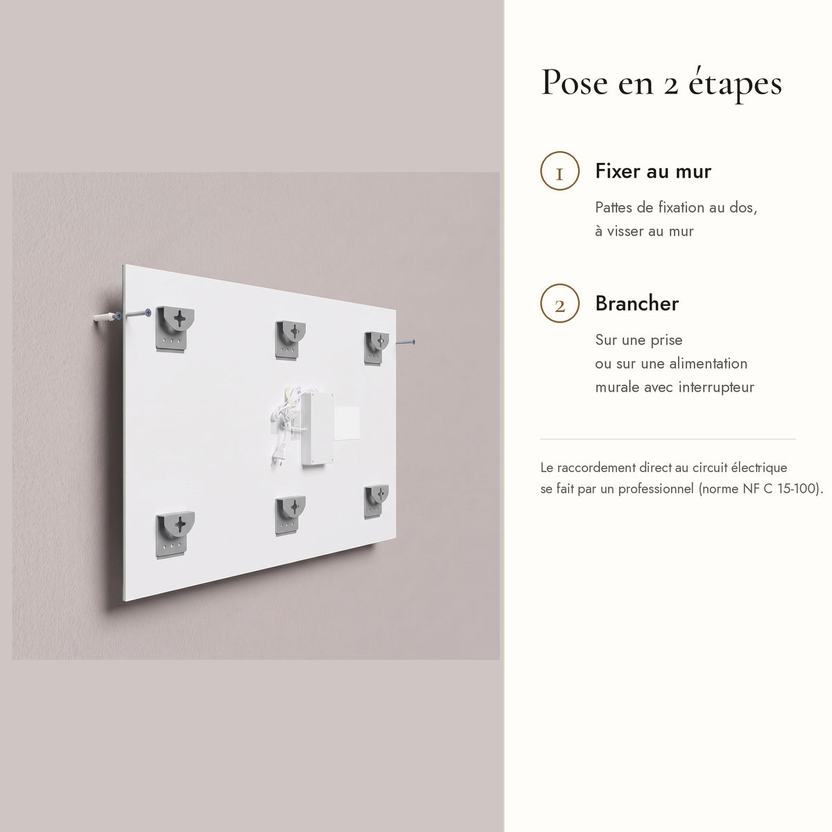 Le Grand Studio, grand miroir LED rectangulaire — pose en 2 étapes