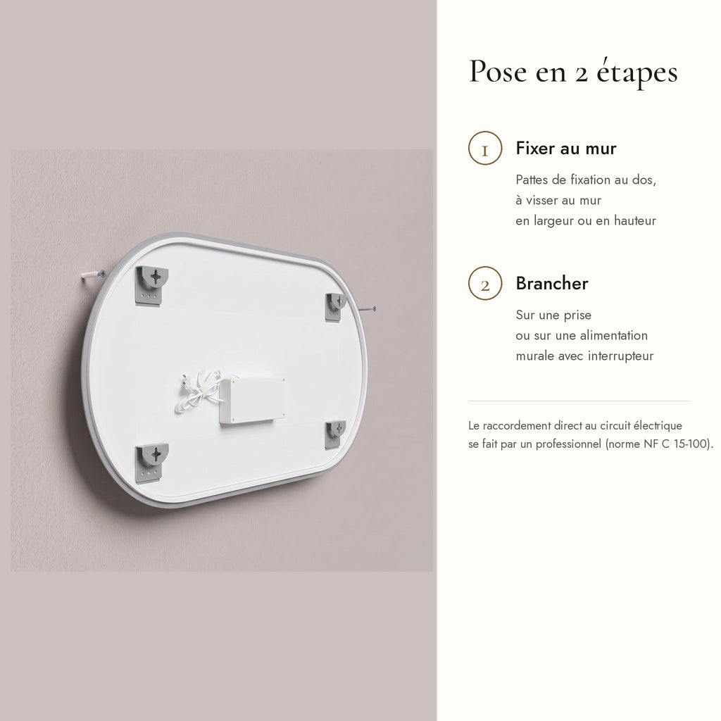 L'Ovale, miroir LED ovale — pose en 2 étapes