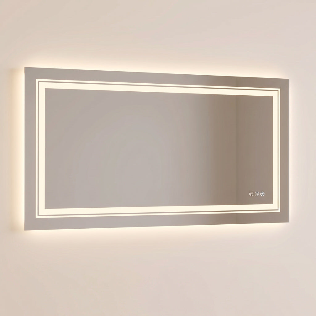 Le Grand Studio, grand miroir LED rectangulaire — vue de face sur fond ivoire