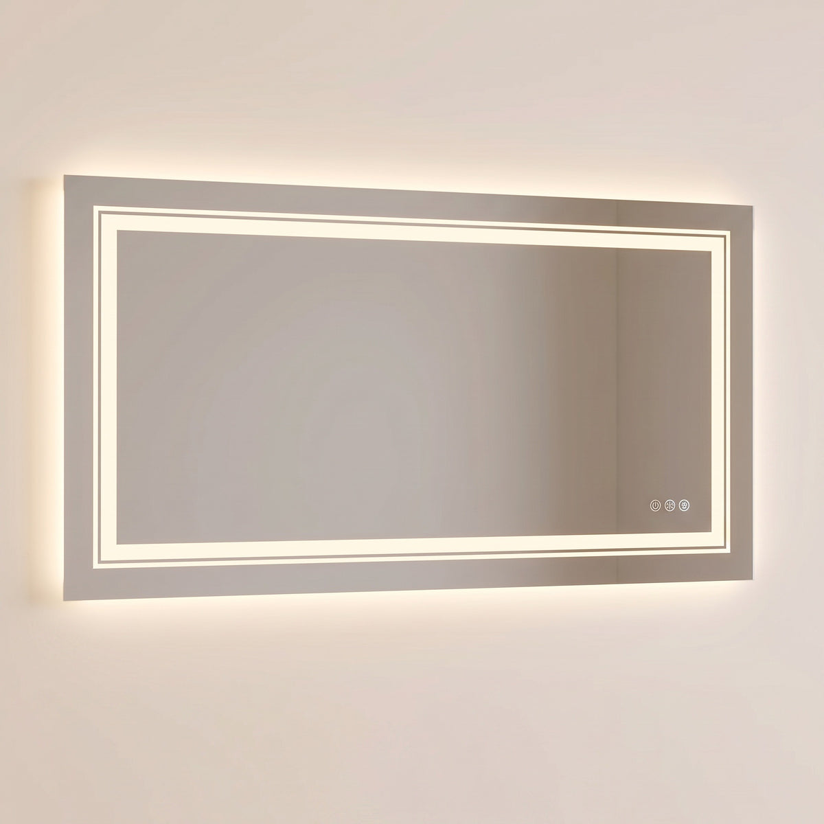 Le Grand Studio, grand miroir LED rectangulaire — vue de face sur fond ivoire