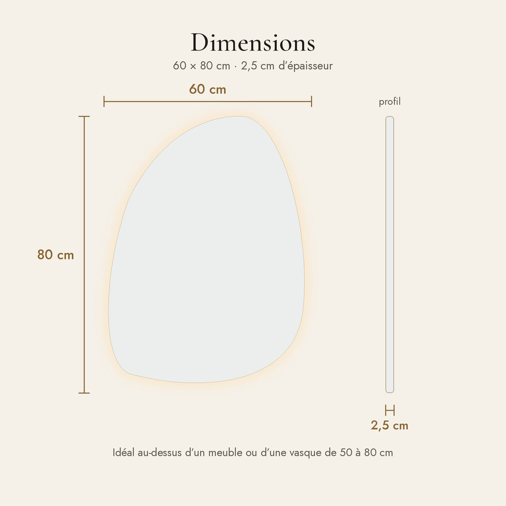 Dimensions du Galet : 60 × 80 cm, 2,5 cm d'épaisseur