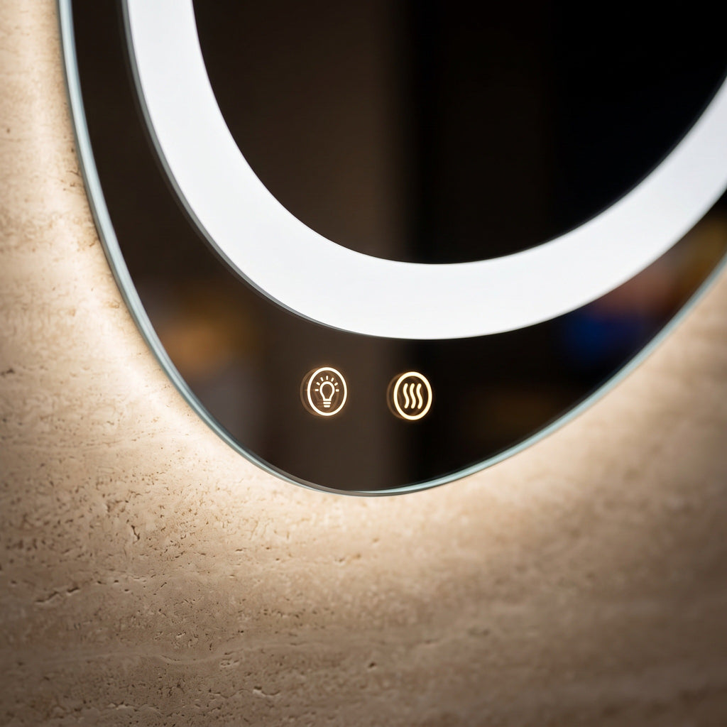 L'Ovale, miroir LED ovale — détail des touches tactiles et du bord