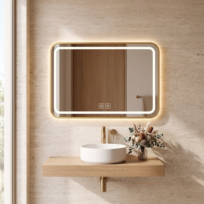 Le Cocon — Miroir LED rectangulaire angles arrondis cadre doré