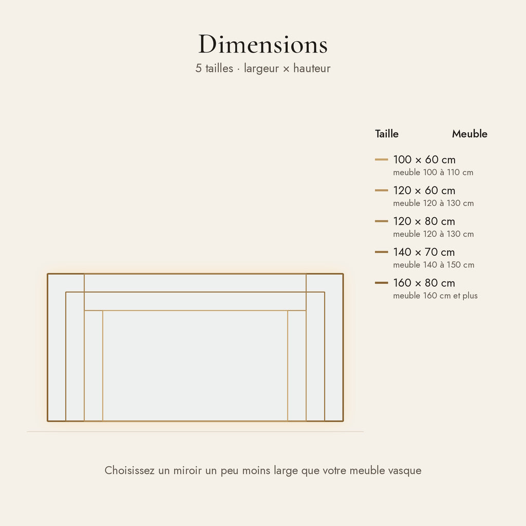 Le Grand Studio, grand miroir LED rectangulaire — dimensions et tailles disponibles