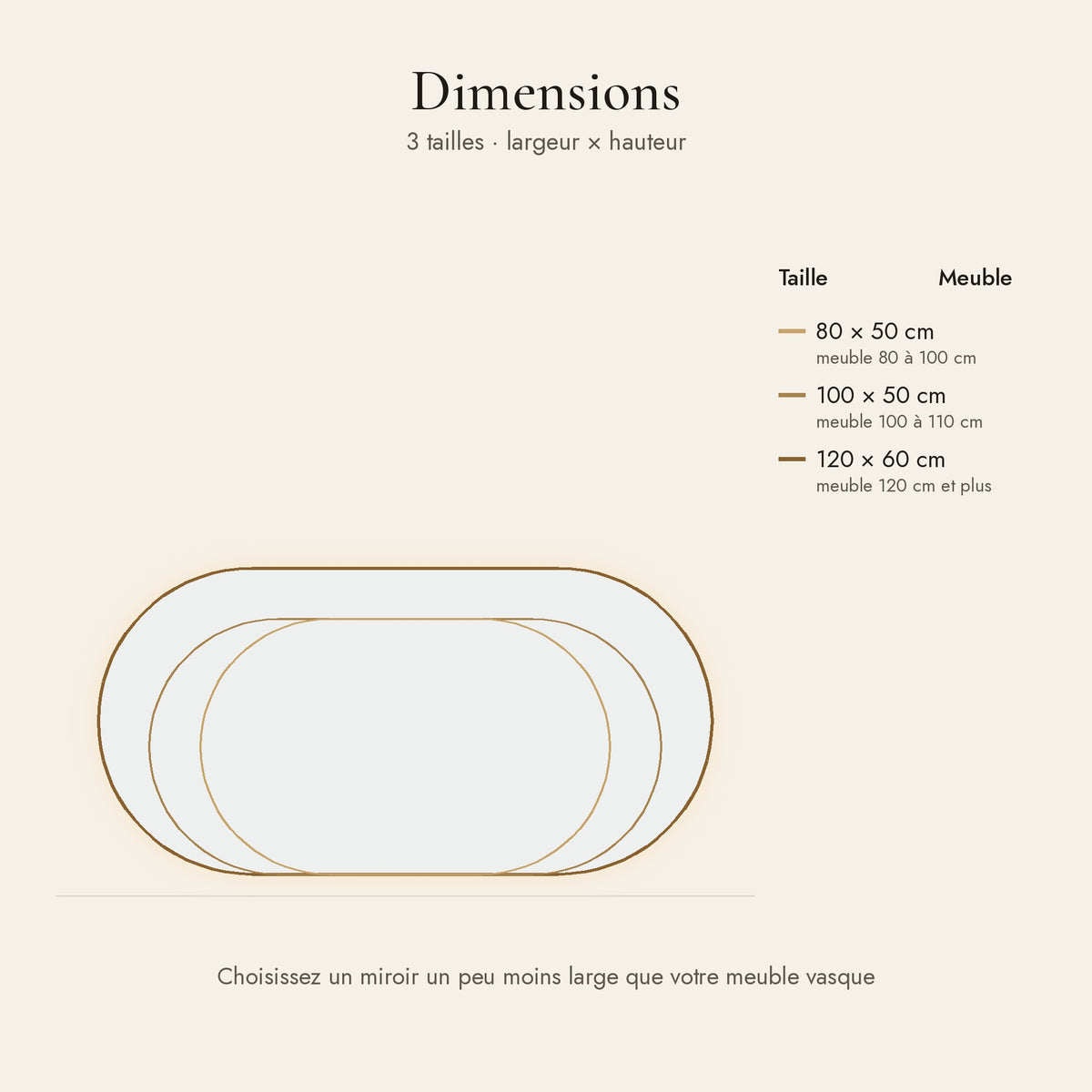 L'Ovale, miroir LED ovale — dimensions et tailles disponibles